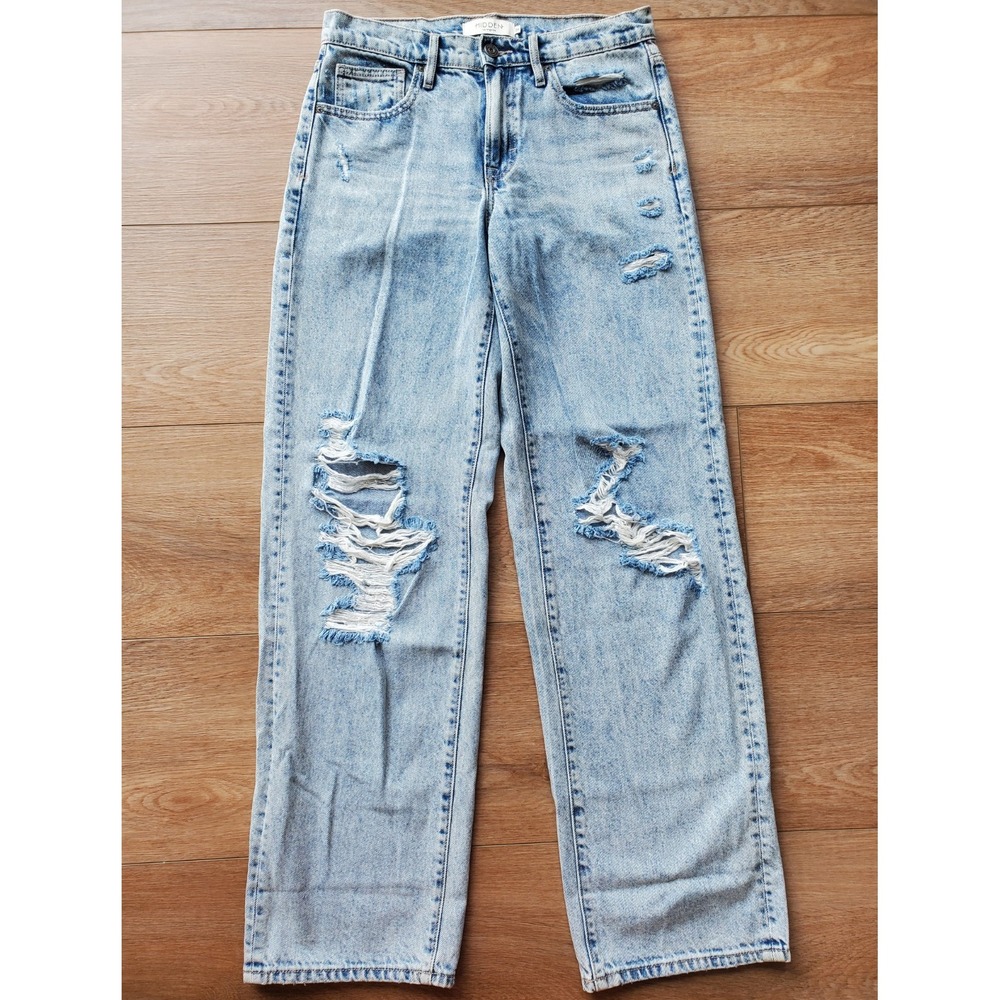 Hidden Womens Hidden, Baggy Jeans Light Wash Blue Distressed Cotton Size 24